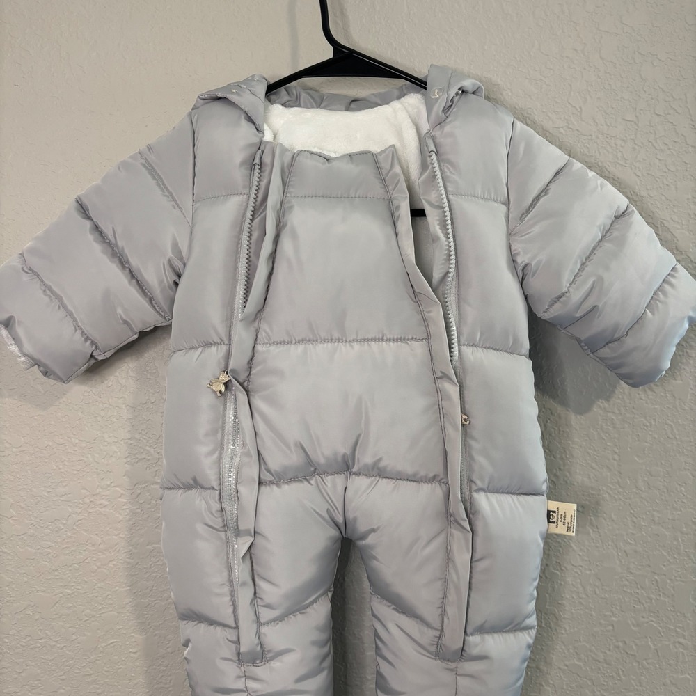 Murmurbear Baby Gray Puffer Snowsuit Hooded Fleece Lined Bunting 6-9M